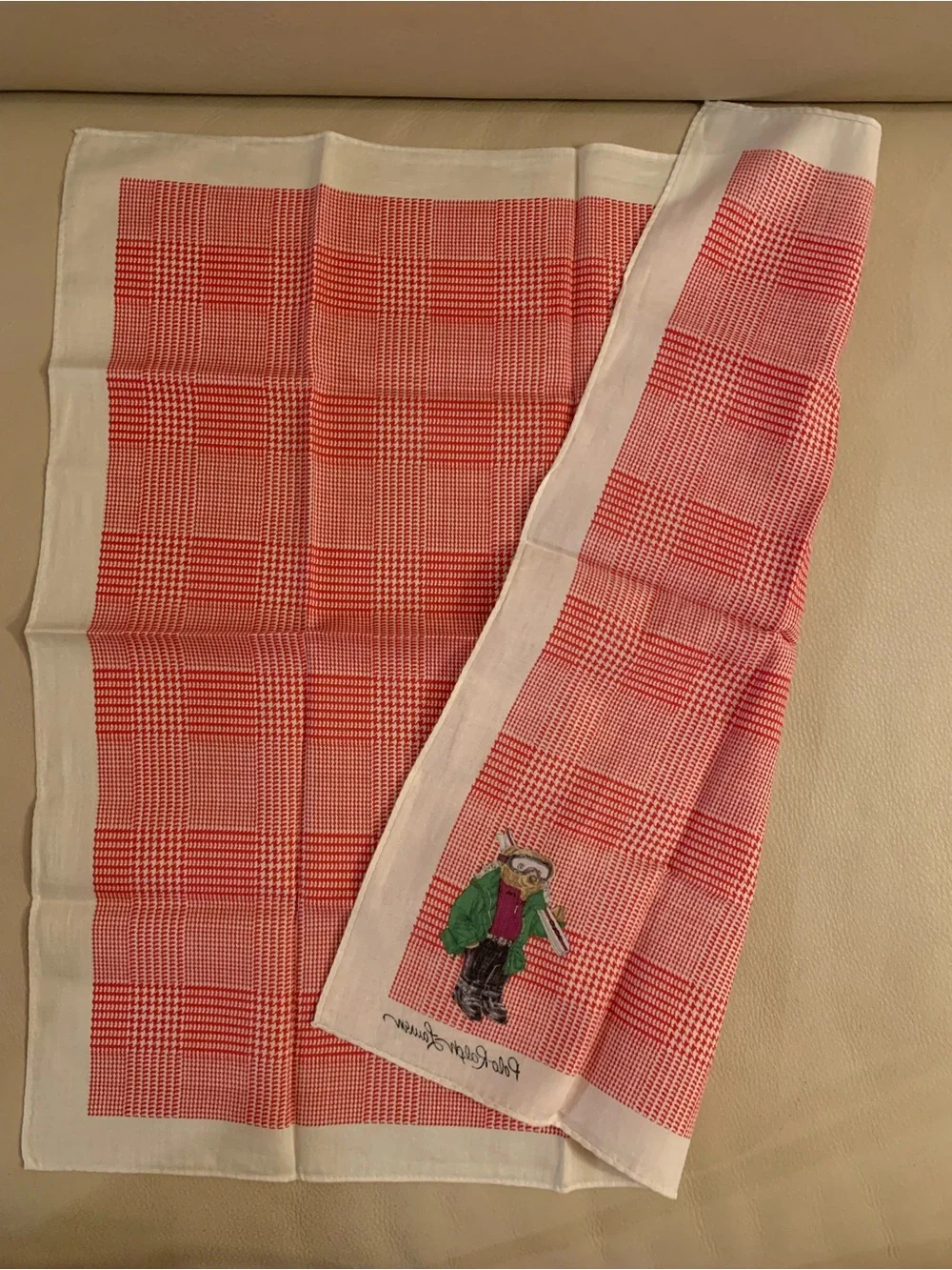 Polo Ralph Lauren Polo Bear Handkerchief Red Glen Plaid 19” Cotton EUC Unisex